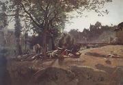Jean Baptiste Camille  Corot Paysans sous les arbres au soleil levant (mk11) oil painting